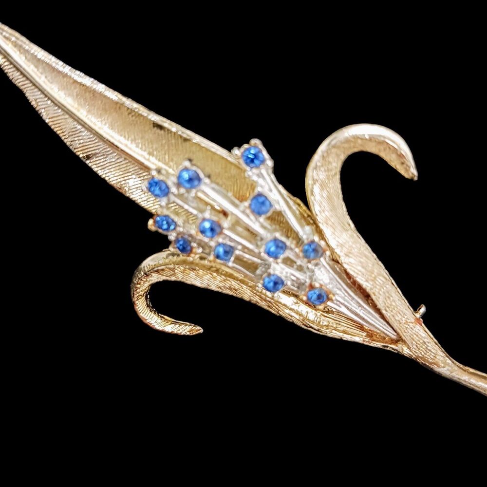 Vntg‎ Brooch Signed Dodd’s Blue Gems 4" Gold Silver tone Coat Jacket Pin Retro